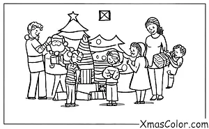 Navidad / Alegría: Una familia reunida alrededor del árbol de Navidad