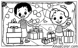 Navidad / Amor: Un niño que le da un regalo a su novia