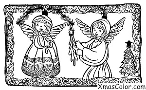 Navidad / Ángeles de Navidad: Un ángel de Navidad decorando un árbol de Navidad