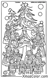 Navidad / Árboles de Navidad: Un grupo de coros cantando a torno a un árbol de Navidad