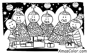 Navidad / Árboles de Navidad: Un grupo de niños decorando un árbol de Navidad