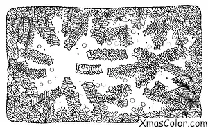 Navidad / Coronas de Navidad: Un paisaje invernal con un ramo de Navidad en el centro