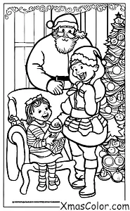 Navidad / Dar: Santa Claus dando un regalo de Navidad a una niña pequeña