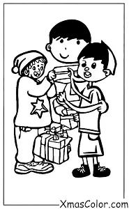 Navidad / Dar: Un niño que le da un regalo de Navidad a una persona sin hogar