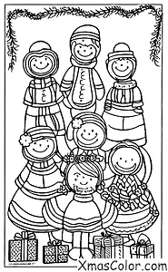 Navidad / Día de Santa Lucía: Una familia vestida de blanco con una corona de velas en la cabeza