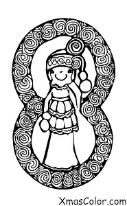 Navidad / Día de Santa Lucía: Una niña vestida de blanco con una corona de velas en la cabeza