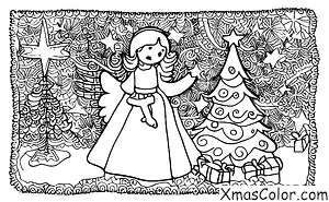 Navidad / Diferentes maneras de decorar un árbol de Navidad: Un árbol de Navidad con un ángel en la parte superior