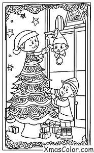 Navidad / Elfos: Elfo decorando el árbol de Navidad