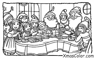 Navidad / Enviar Tarjetas de Navidad: Santa y sus elfos haciendo tarjetas de Navidad