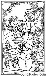 Navidad / Hombre de Nieve: El muñeco de nieve está jugando con los niños