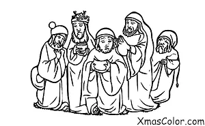 Navidad / Los Magos: Los tres Reyes Magos presentando sus regalos a Jesús