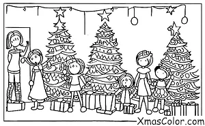 Navidad / Música de Navidad: Una familia que canta alrededor del árbol de Navidad