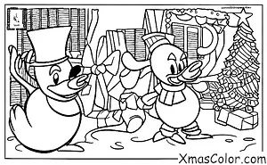 Navidad / Navidad de Disney: Donald Pato construyendo un muñeco de nieve