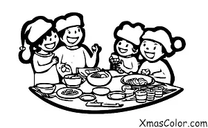 Navidad / Navidad en América: Una familia que cocina la cena de Navidad junta