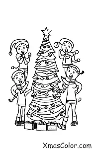 Navidad / Navidad en el campo: Un grupo de amigos que cantan villancicos alrededor del árbol de Navidad
