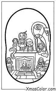 Navidad / Navidad en el campo: Una familia reunida alrededor de la chimenea