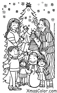 Navidad / Navidad en el campo: Una familia reunida alrededor del árbol de Navidad