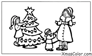 Navidad / Navidad en el campo: Una madre y un hijo decorando el árbol de Navidad