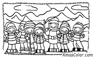 Navidad / Navidad en la montaña: Un grupo de personas esquiando por una montaña