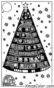 Navidad / Navidad Nerd: Un árbol de Navidad adornado con ornamentos y luces de Guerra de las Galaxias