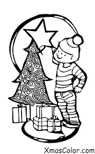 Navidad / Niños: Un niño decorando el árbol de Navidad