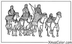 Navidad / Nosotros tres reyes: Los tres reyes y sus camellos cruzando un río