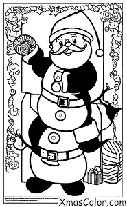 Navidad / Papá Noel: Santa construyendo un muñeco de nieve