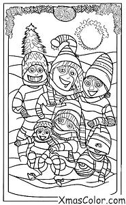 Navidad / Patinar: Una familia de tres esquiando juntos por una colina
