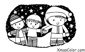 Navidad / Paz: Un niño y una niña que se miran y se agarran de la mano, viendo el cielo lleno de estrellas