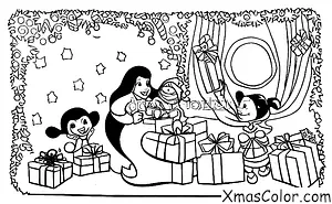Navidad / Rena: Vixen y Santa entregando regalos
