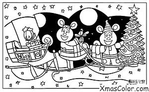 Navidad / Rudolfo: Rudolph y Santa volando en el cielo nocturno