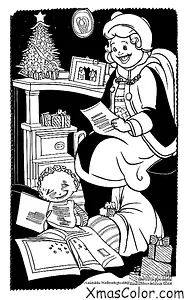 Navidad / Sra. Claus: la señora Claus leyendo una carta de un niño