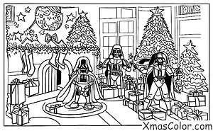 Navidad / Star Wars Navidad: Darth Vader está poniendo una estrella en lo alto del árbol de Navidad