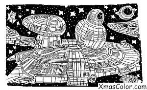 Navidad / Star Wars Navidad: La Falcon Milenio vuela a través de un cielo estrellado nocturno