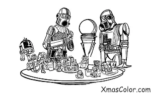 Navidad / Star Wars Navidad: Una escena de R2-D2 y C-3PO decorando un árbol de Navidad