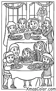 Navidad / Tradiciones de Navidad: A family celebrates Christmas Eve with a special dinner