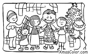 Navidad / Tradiciones de Navidad: Una familia abre los regalos en el día de Navidad