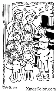 Navidad / Tradiciones en Navidad: Una familia cantando villancicos alrededor del piano
