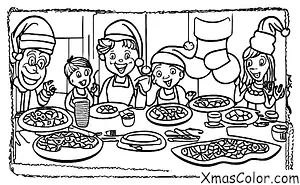 Navidad / Tradiciones en Navidad: Una familia cocinando una gran cena de Navidad juntos