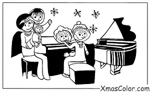 Navidad / Villancicos: Una familia cantando villancicos alrededor del piano