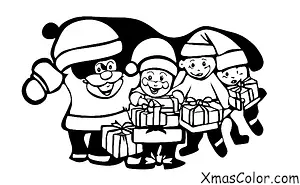 Navidad / Víspera de Navidad: Santa entregando regalos a todos los niños